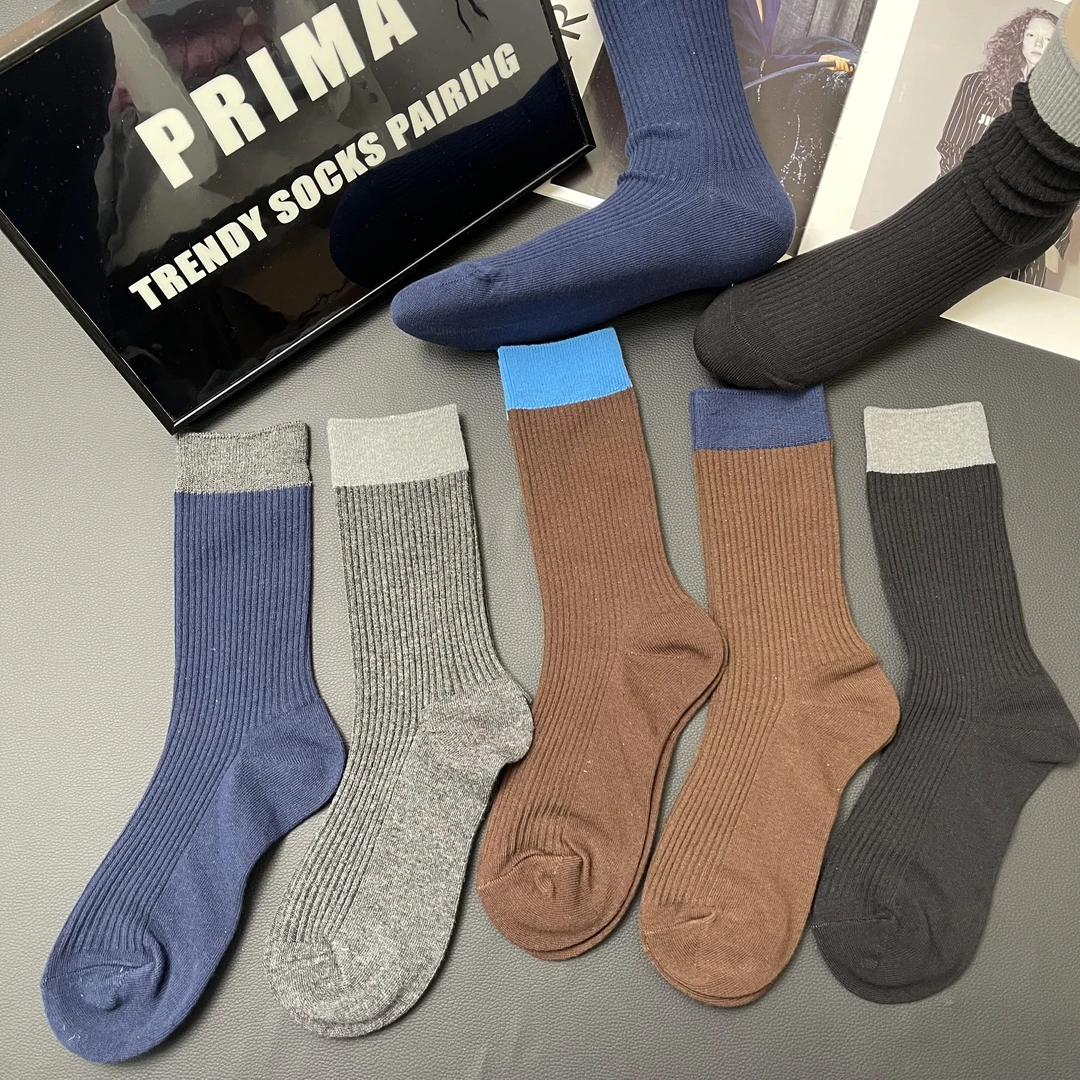 秋冬复古咖色双针女中筒袜时尚百搭不勒腿高级感显贵堆堆袜潮袜