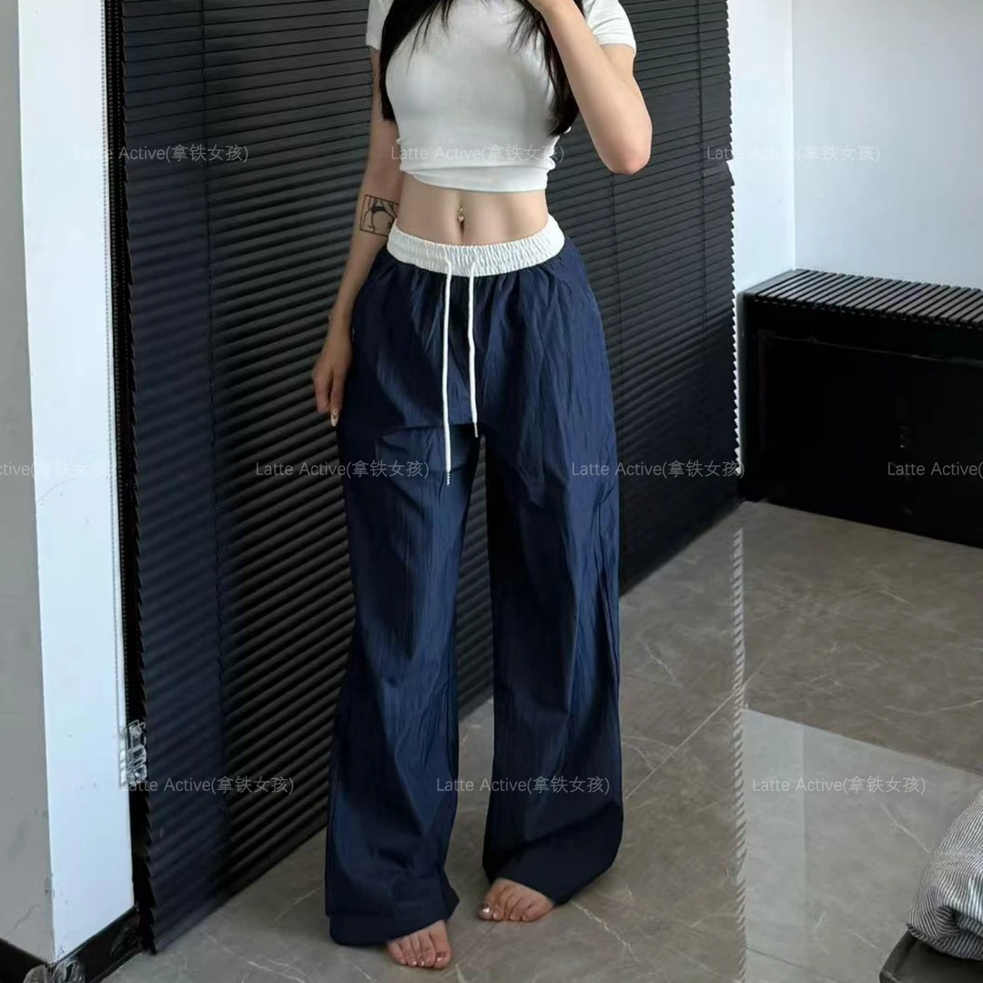 拿铁女孩健身女外穿宽松阔腿裤运动高腰小众拼接休闲裤健身服