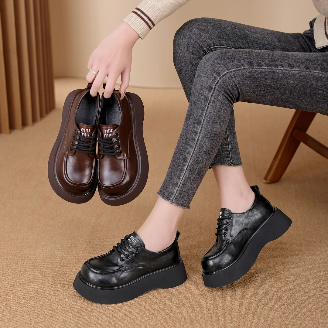 厚底防水台圆头深口防磨脚乐福鞋女鞋粗跟春秋复古