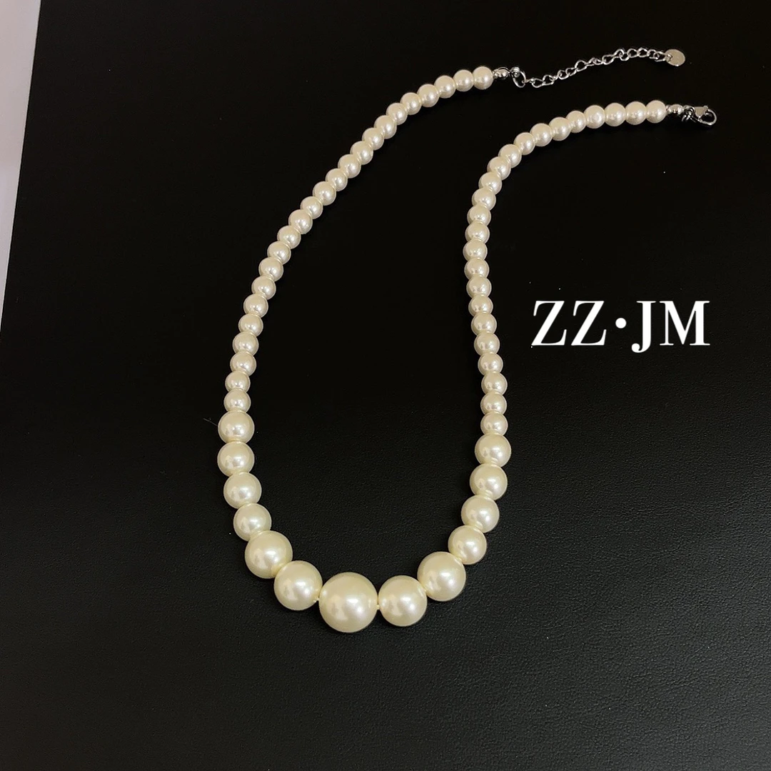 钛钢仿珍珠项链 （渐变珠珠项链）时尚法式简约优雅