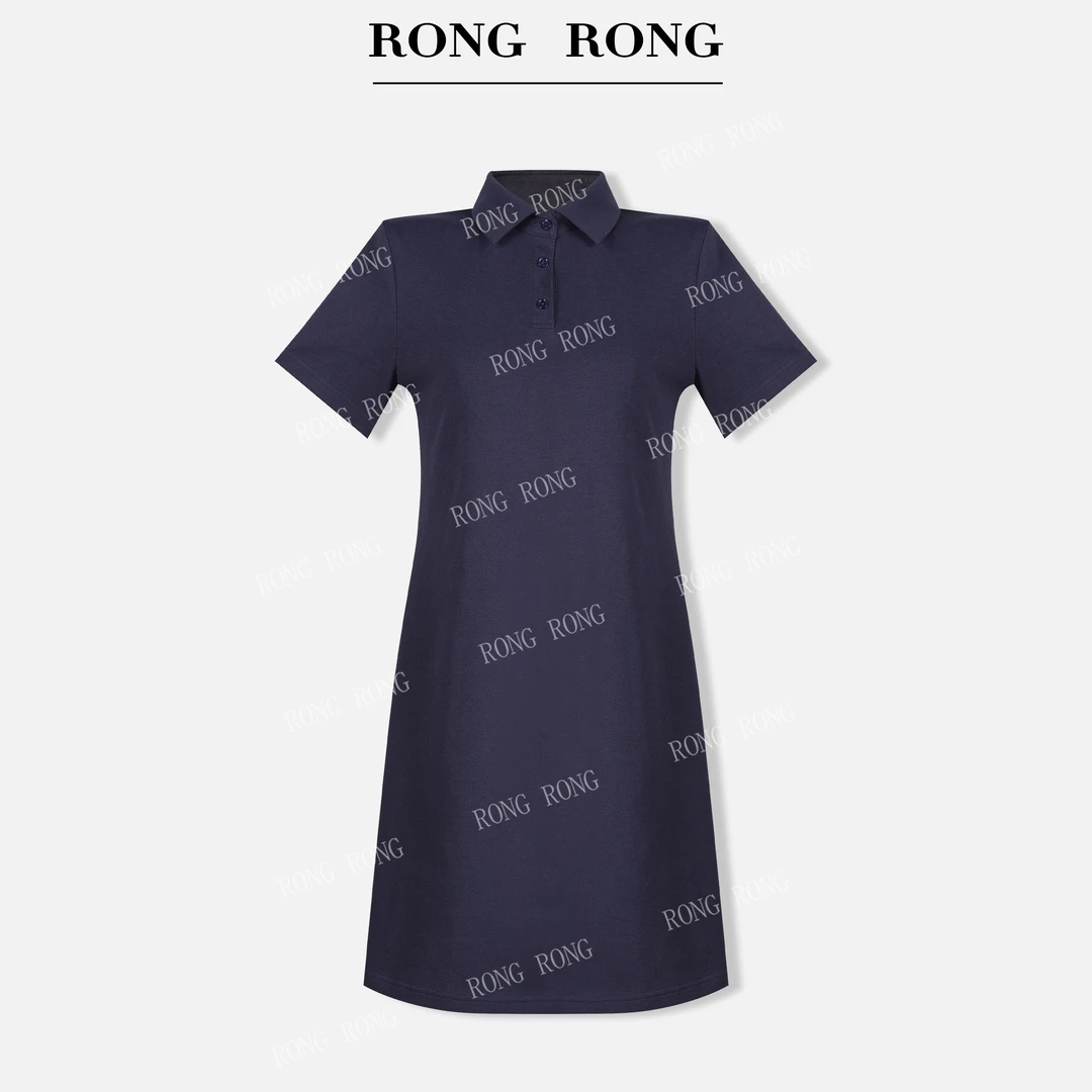 溶溶【慵懒魅力】RONGRONG POLO翻领H型优雅显瘦短袖连衣裙F-B0013