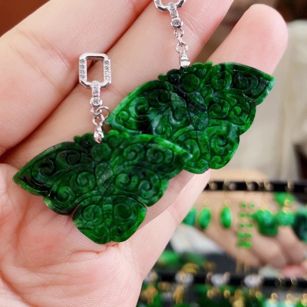 翡翠银S925镶嵌耳饰