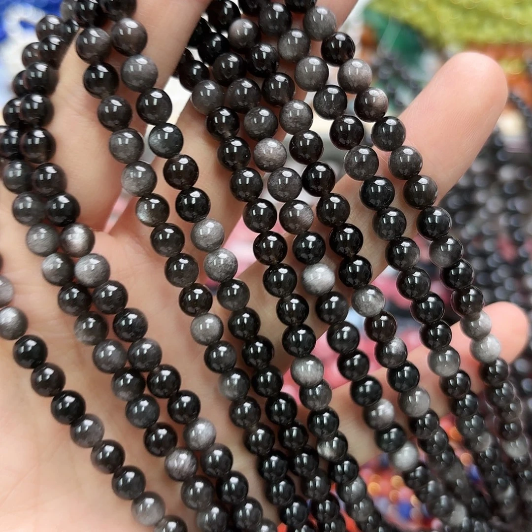 玛瑙/玉髓未镶嵌珠宝半成品卡6银耀圆珠一条