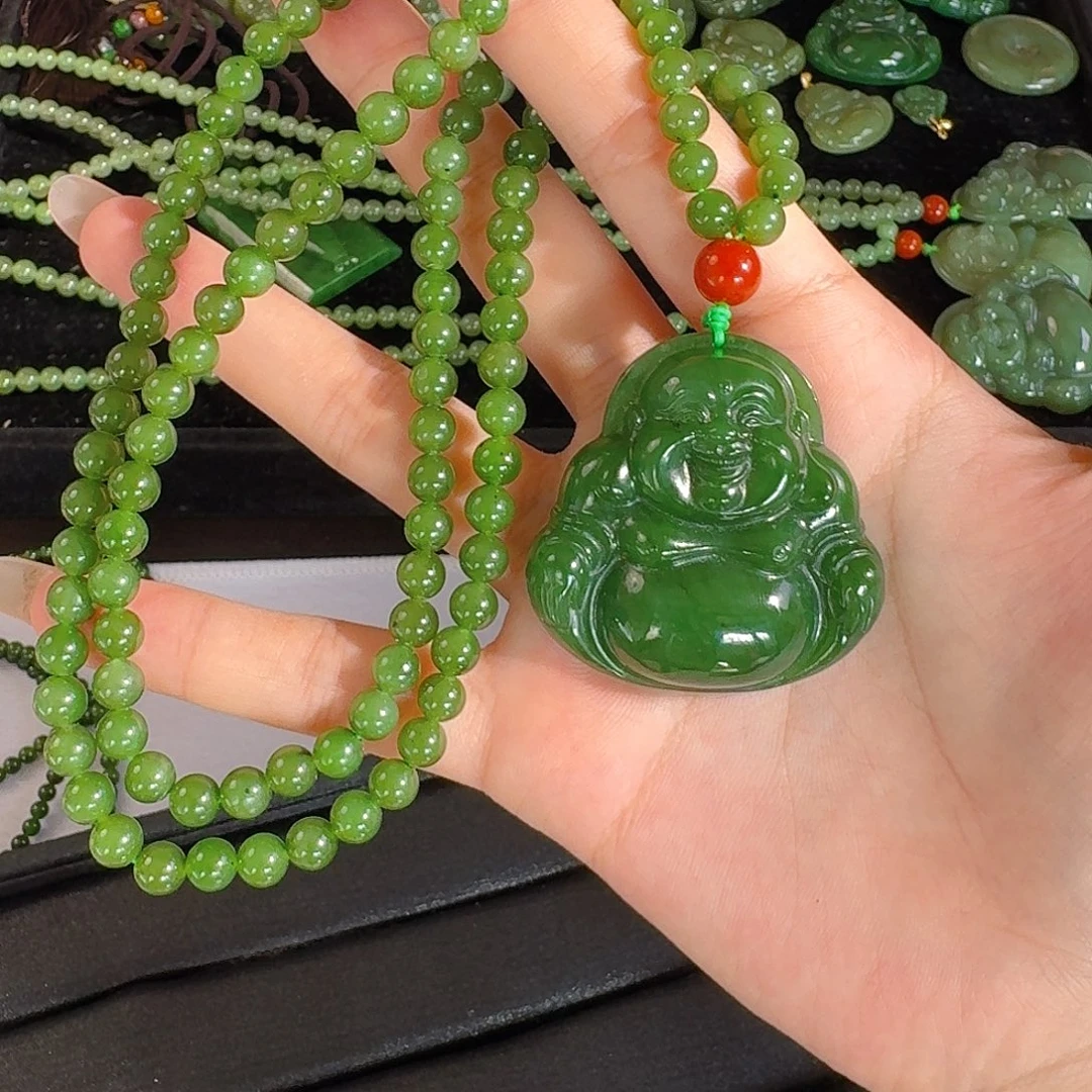 颈饰未镶嵌和田玉碧玉佛公套装