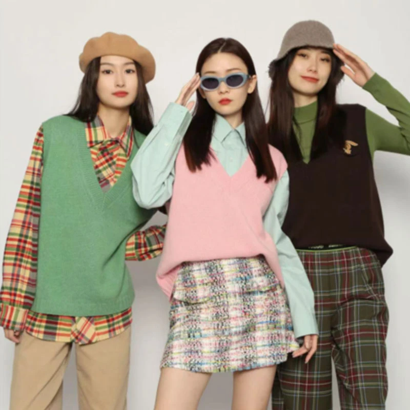 【商场同款】口袋针织马甲V领减龄时尚百搭宽松学院风背心5399256