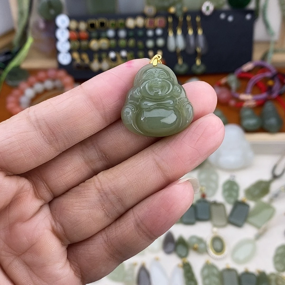 和田玉银S925镶嵌吊坠(不含链)