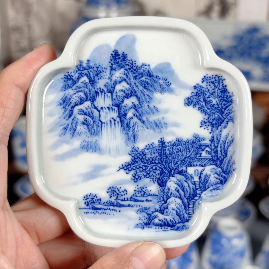 青花瓷器手绘作品陶瓷杯垫