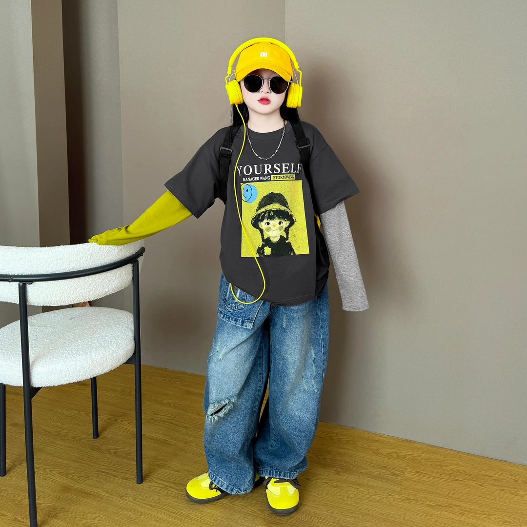 女童春秋款卫衣套装2025新款儿童韩版秋季休闲时尚牛仔裤两件套潮