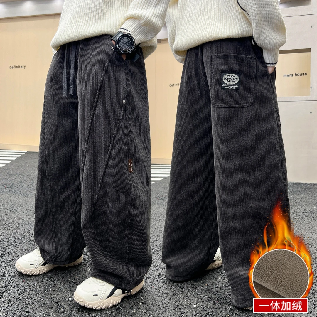 男童裤子秋冬季2025新款中大童一体绒休闲裤儿童冬装加绒加厚长裤