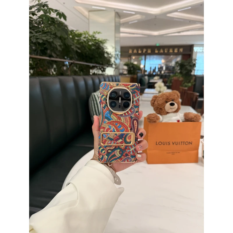 适用于华为Matex6/Matex5 腰果纹双中轴支架折叠手机壳 包镜头