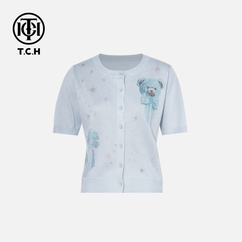 TCH私服烫钻工艺新时尚淑女百搭新潮流开衫女T75B43E5012轻奢tch