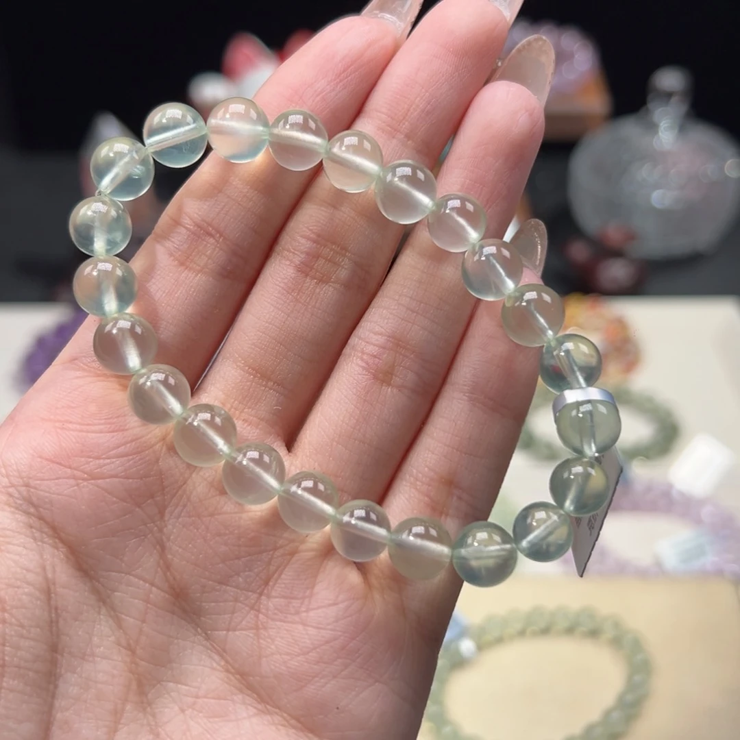 葡萄石手串未镶嵌8m祖宗级冰透绿葡萄石
