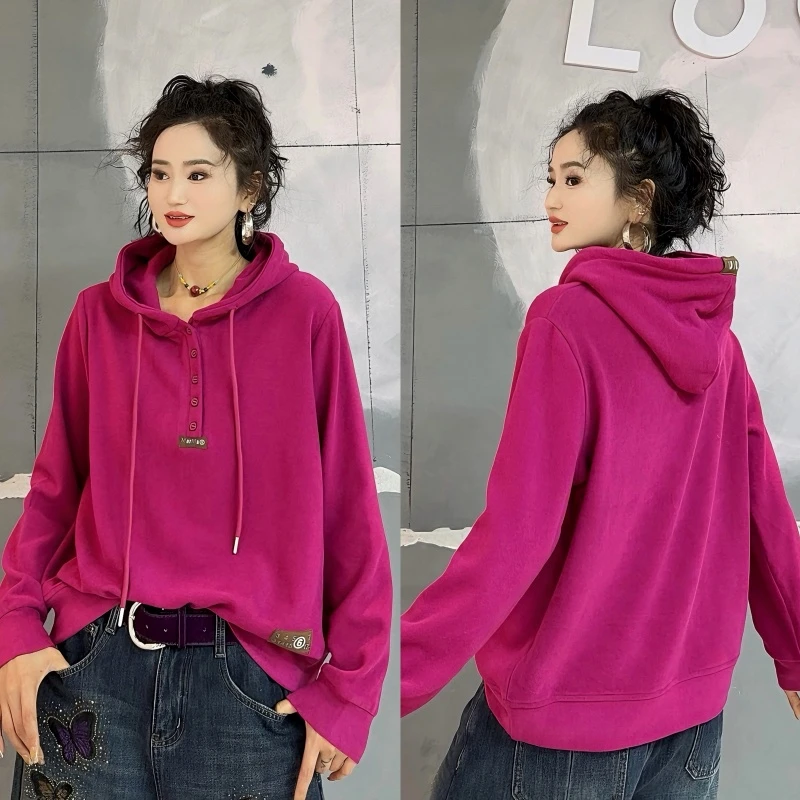 【亿火】秋冬新款时尚百搭连帽常规款宽松纯色韩版卫衣G12-24102