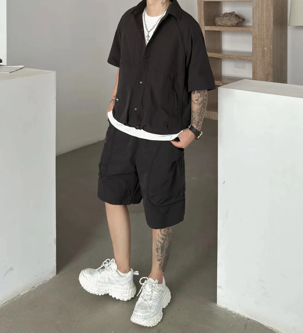 男休闲运动套装男士短款夏季套装夏季纯色时尚ins运动潮流