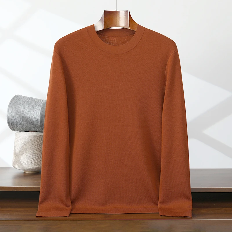 100%精纺纯羊毛衫男士16针四平加厚圆领套头毛衫简约休闲针织毛衫