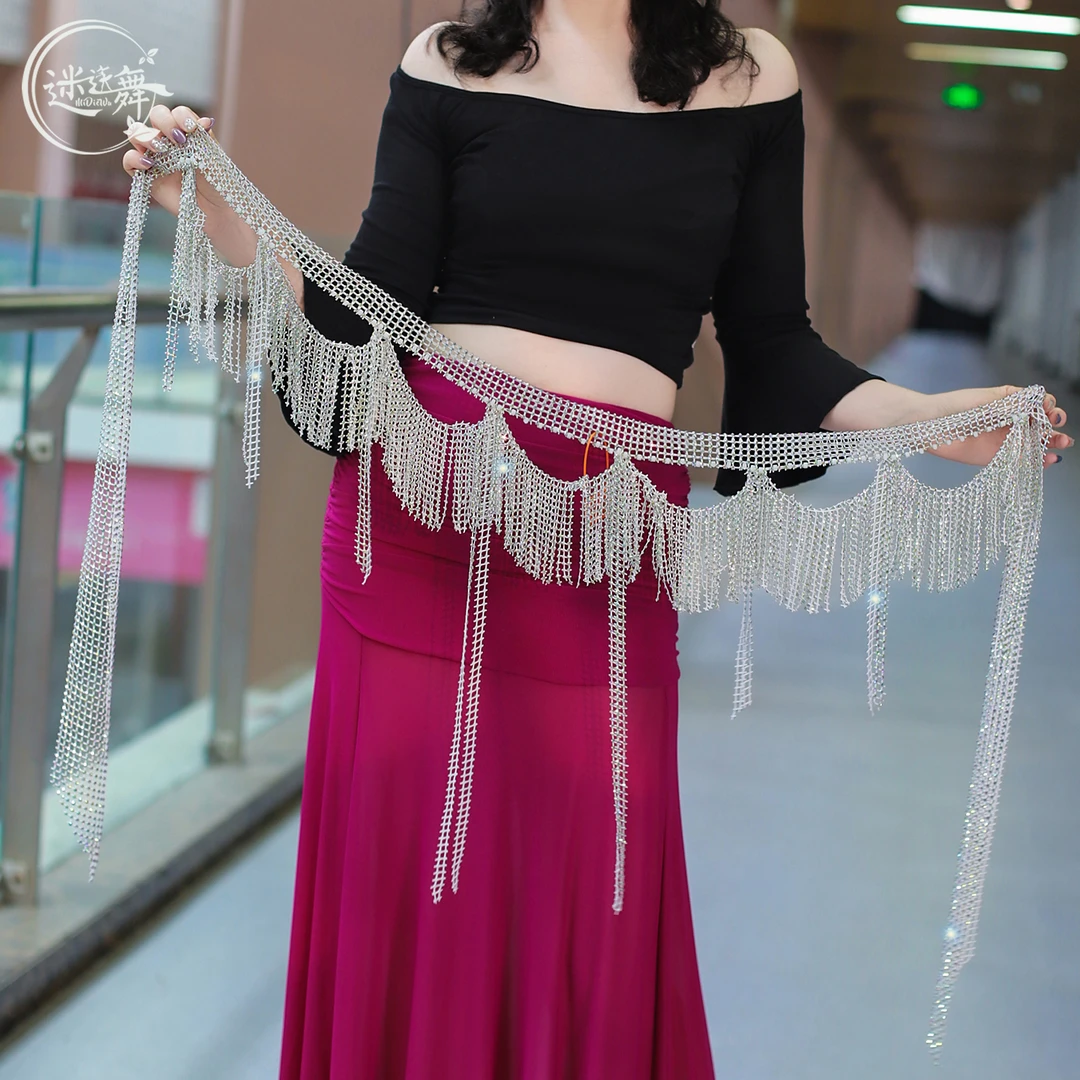 迷迭舞肚皮舞腰链新款波浪流苏闪亮镶钻舞蹈表演腰巾腰封臀巾百搭