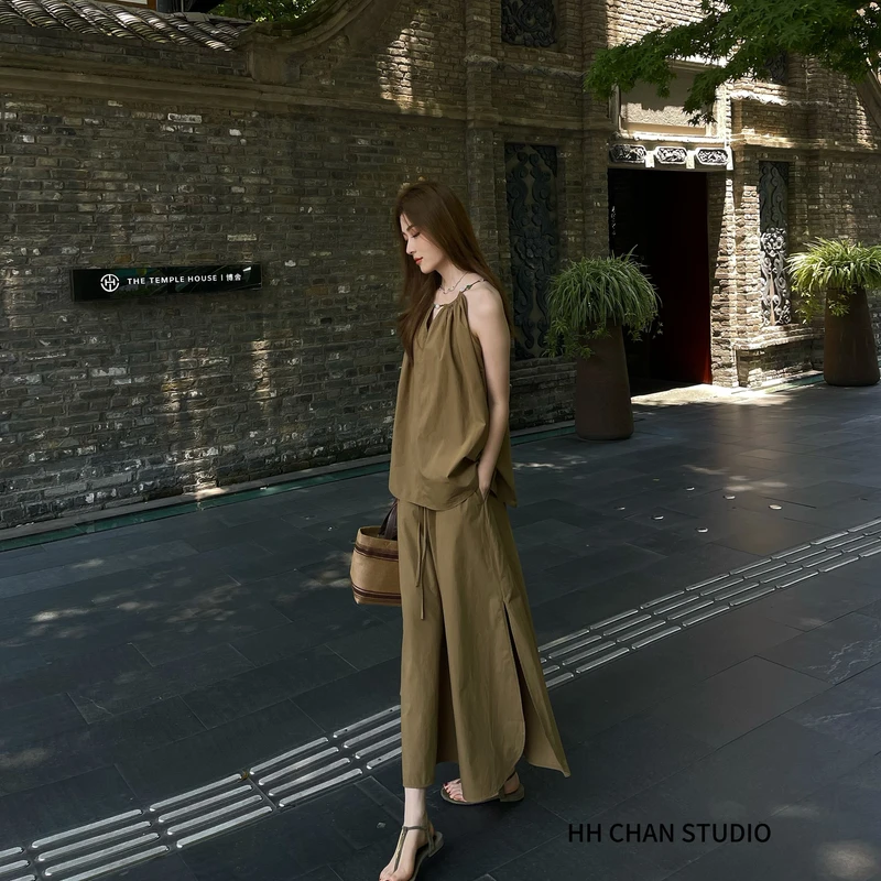 HH.CHAN“日晒绿”定制棉阳光绿色ED新款挂脖两件套HH52A36639