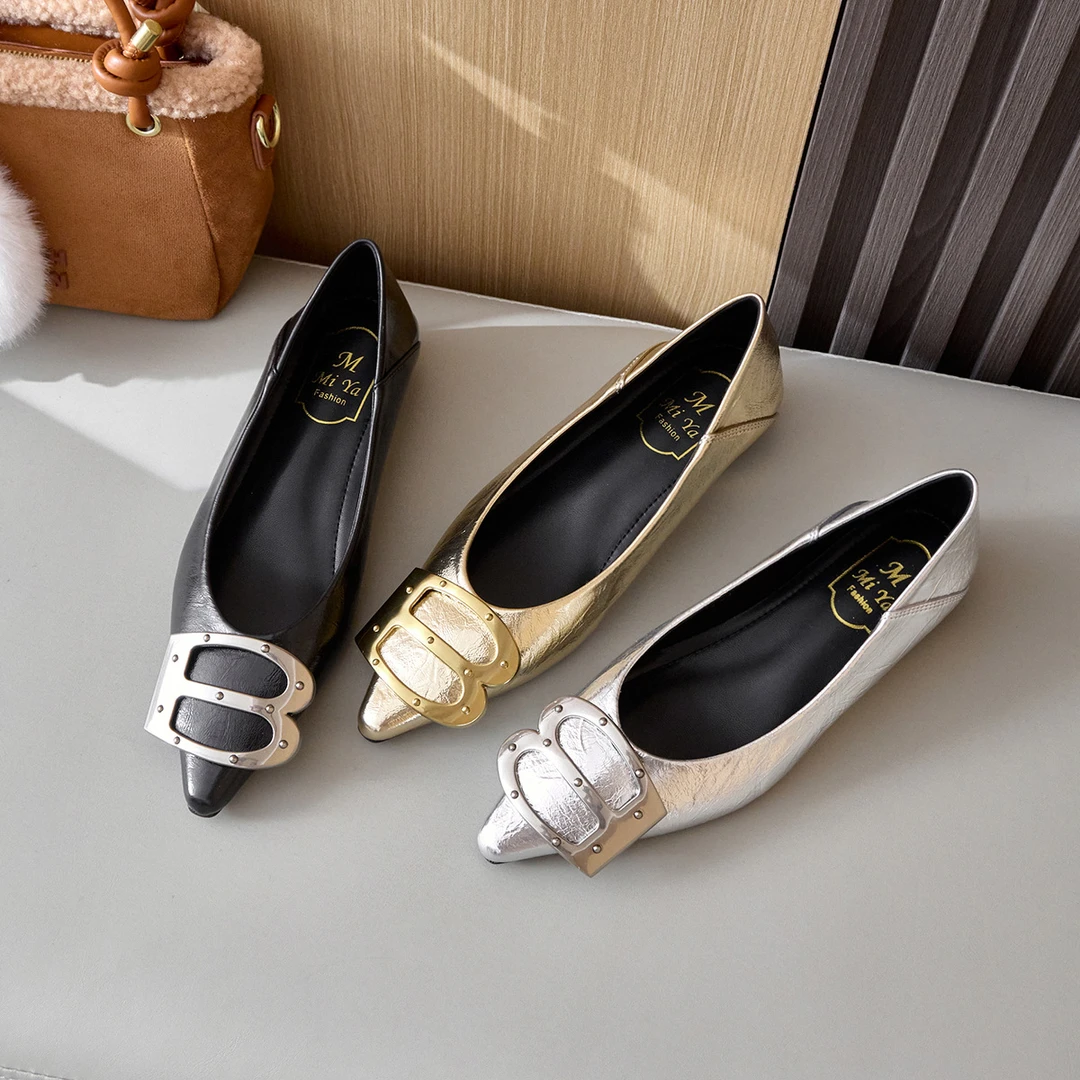 2025年新款感尖头百搭5cm内增高-气质名媛风金属扣2025皮鞋半拖鞋