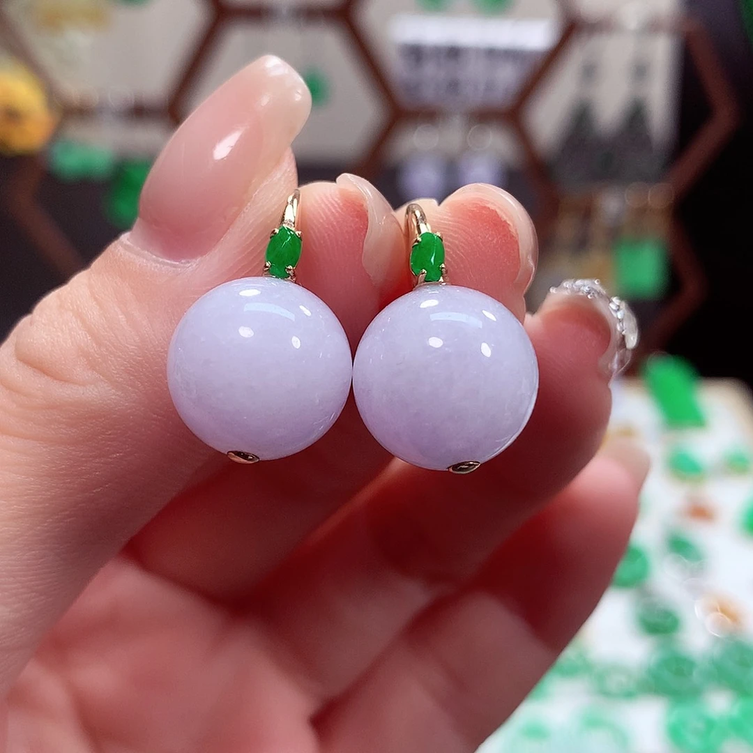 翡翠耳饰18K金镶嵌天然翡翠