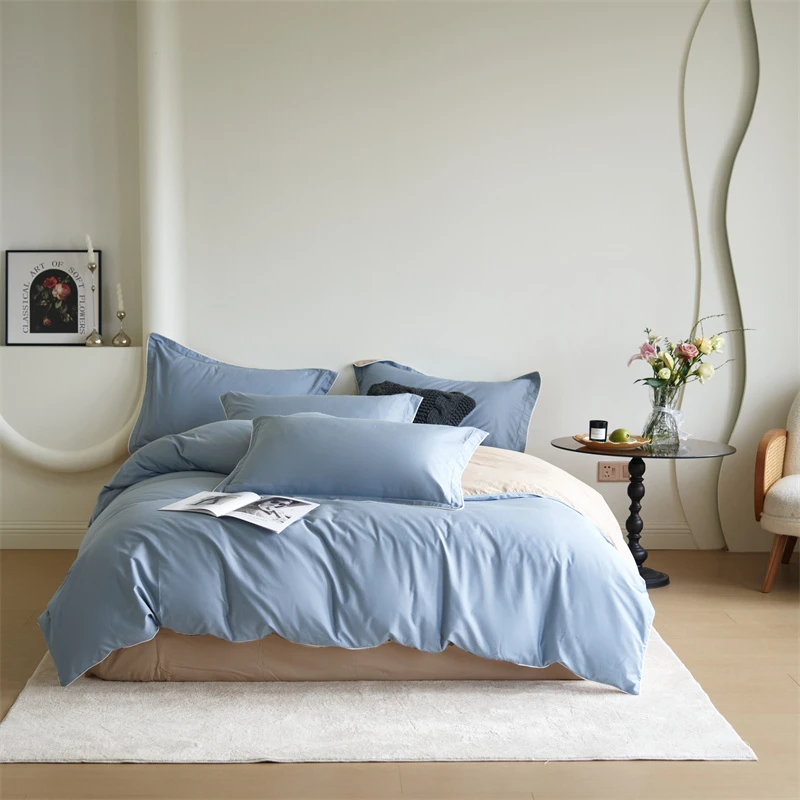 新款美拉德色系纯色双拼纯棉100%全棉床笠款全棉四件套四季通用