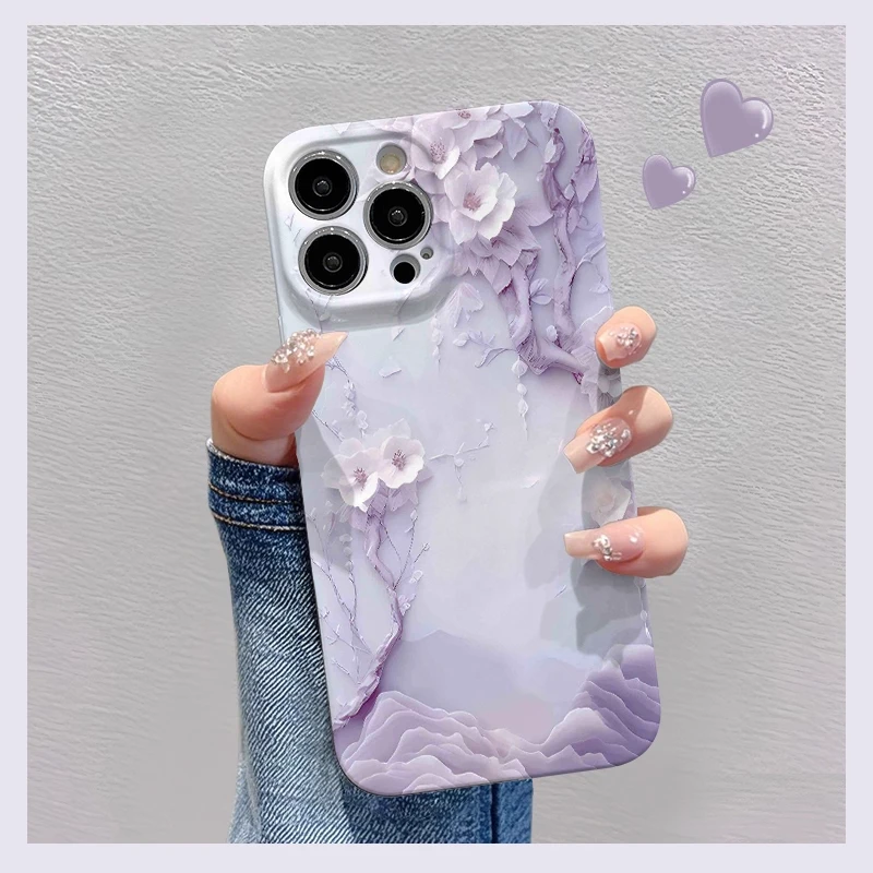 高级紫色花朵适用苹果16手机壳华为创意vivo小米15新款oppo菲林壳