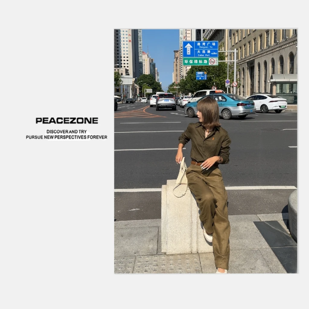 Peacezone 100进口高支亚麻 经典设计高级感亚麻衬衫
