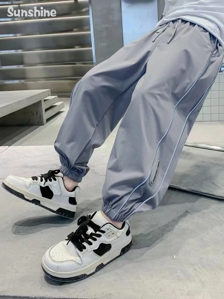 男童反光条夏季宽松冰丝防蚊裤夏装男孩中大童裤子帅气速干长裤