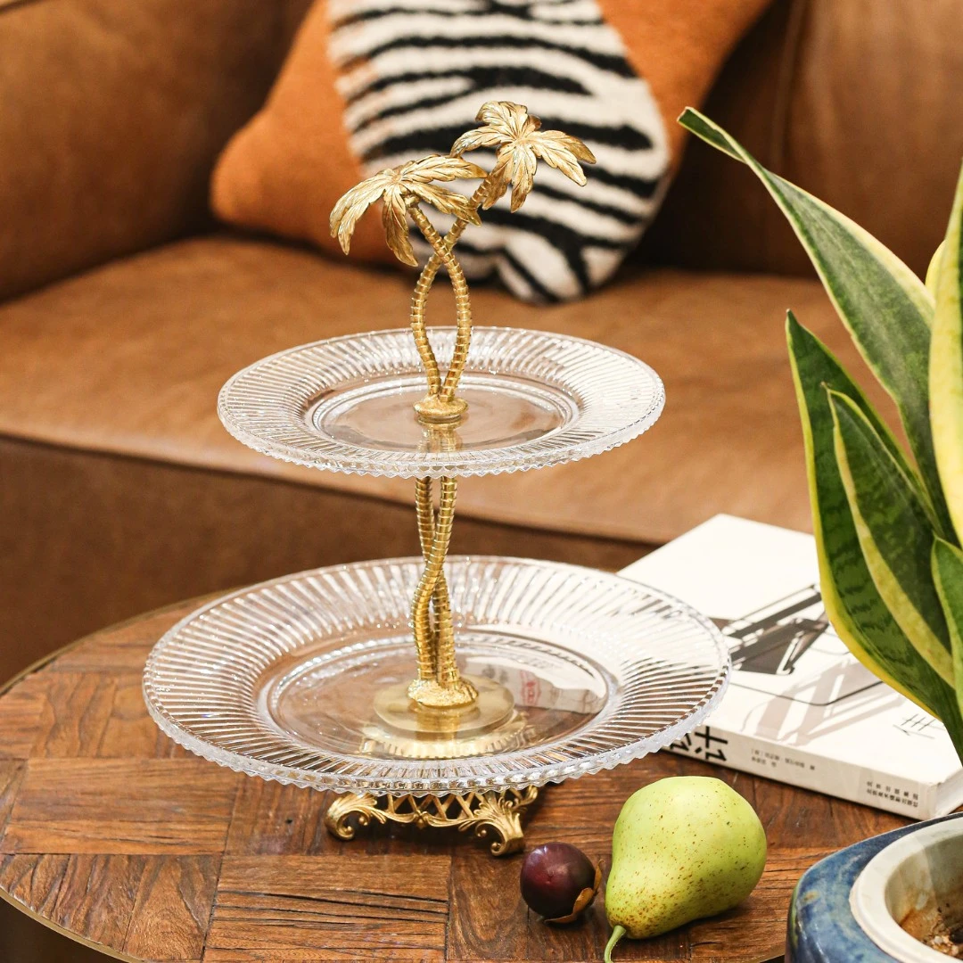 【BENNY本尼家】GY71铜镶水晶玻璃家用果盘水果收纳桌面艺术品摆件