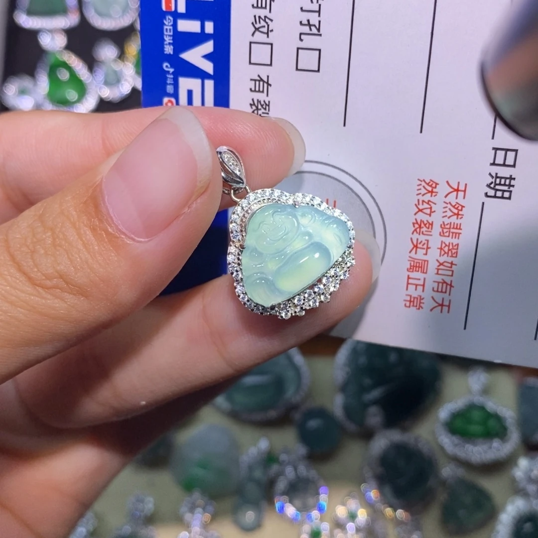 翡翠银S925镶嵌颈饰天然