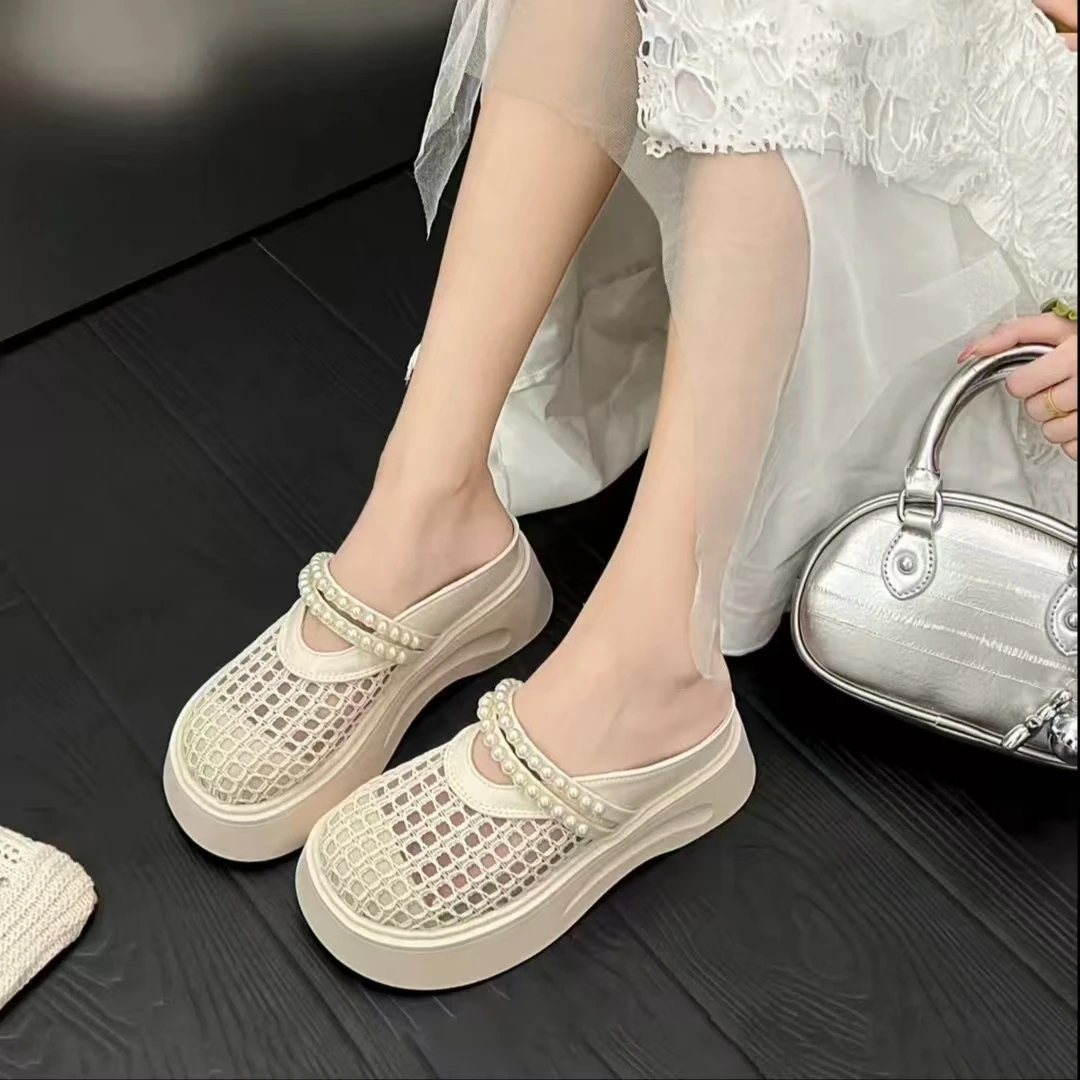 镂空仙女风包头半拖鞋厚底增高小个子百搭一脚蹬懒人凉拖鞋配裙子