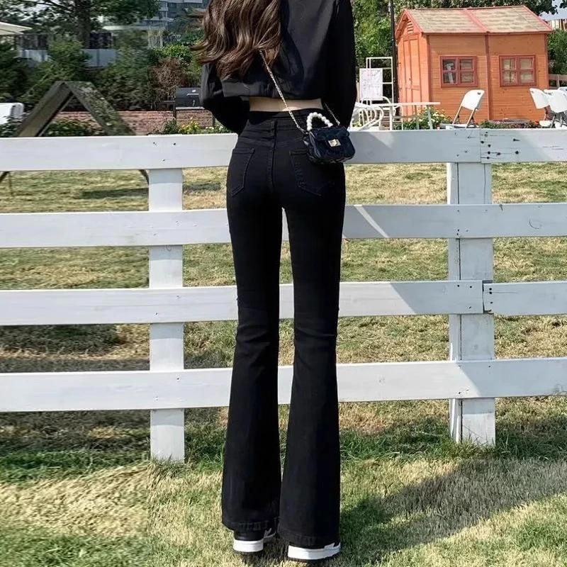 黑色加绒微喇叭牛仔裤女2025秋冬新款高腰显瘦梨型身材马蹄裤子