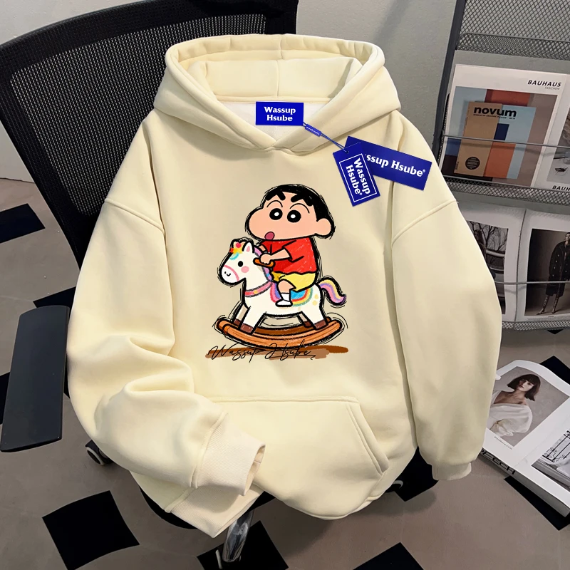 WASSUP HSUBE小众百搭蜡笔小新连帽卫衣男士潮流慵懒宽松上衣chic