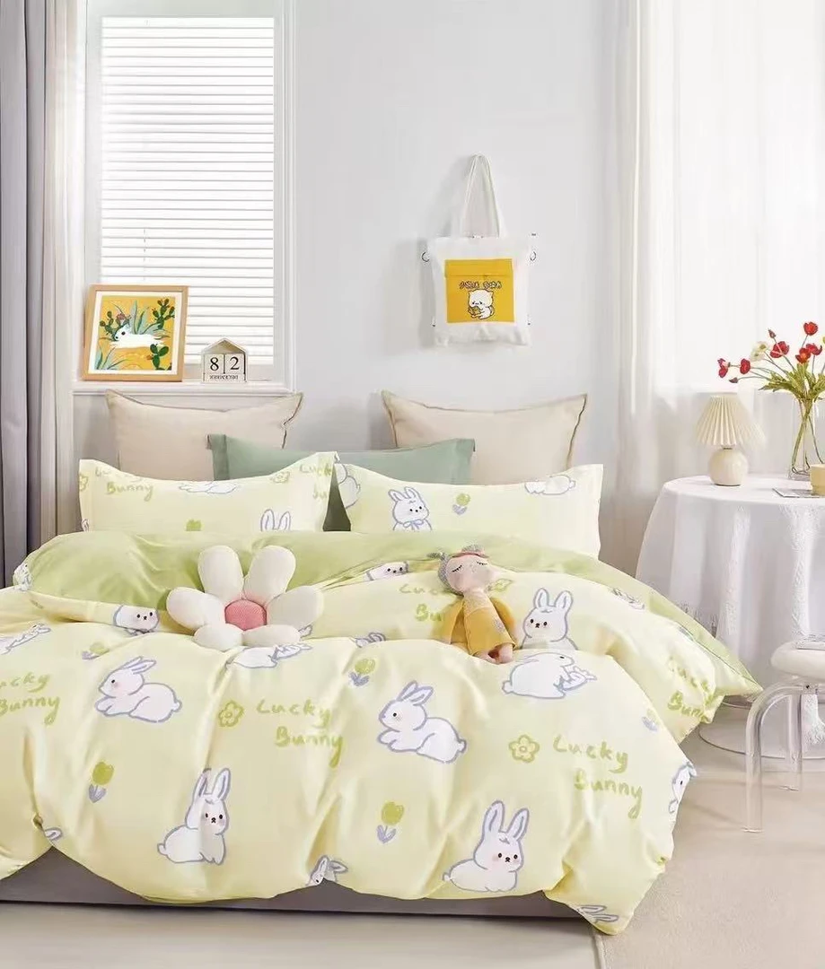 100%全棉纯棉斜纹四件套小清新印花被套四件套亲肤舒适被罩