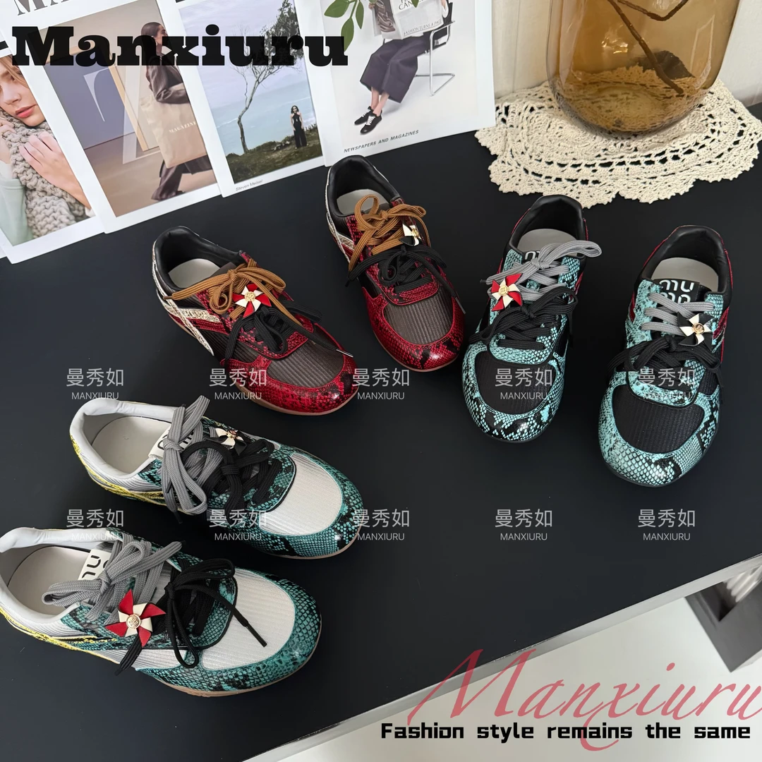 ManXR-【蛇纹德训】2025德训鞋平底复古休闲鞋运动阿甘鞋芭蕾风女鞋