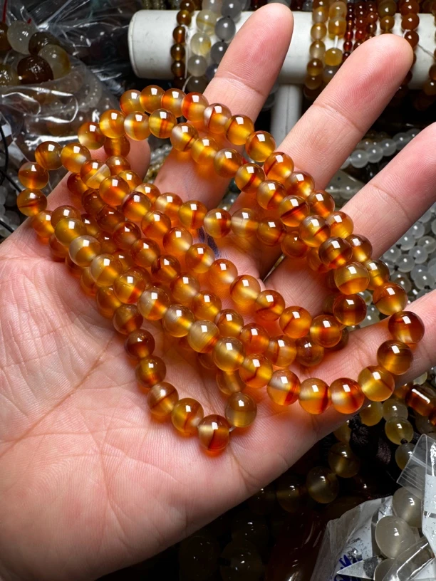 北红玛瑙卡巴珠子108粒带线手串107号