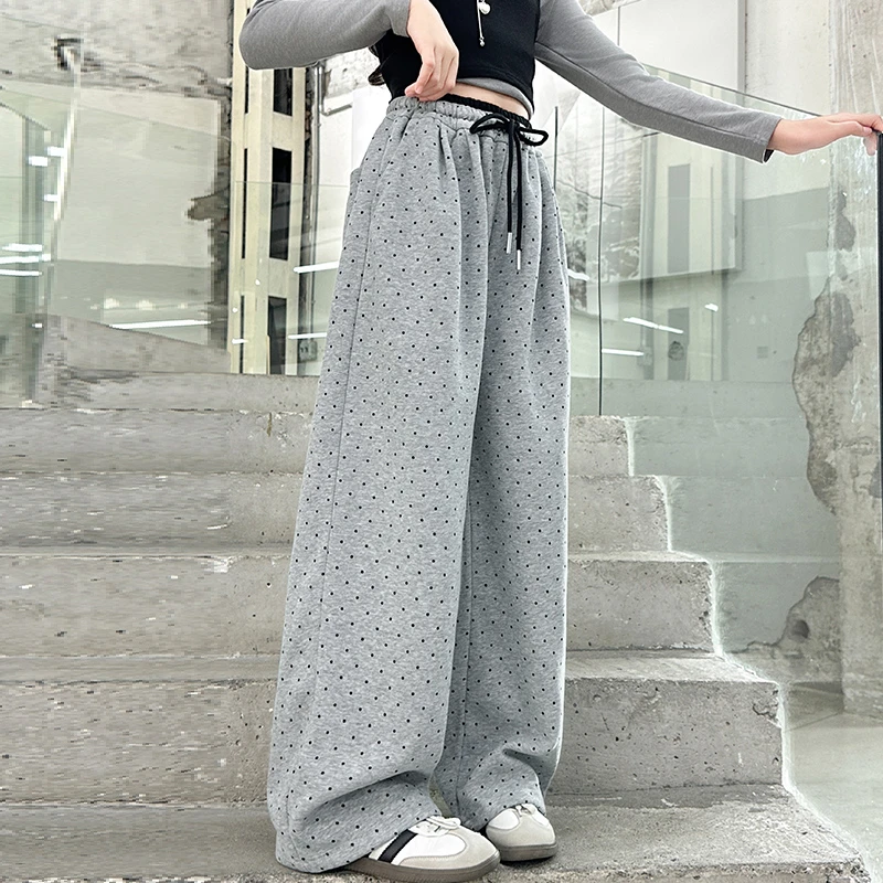 儿童秋装2025新款大女童装灰色裤子春秋款运动针织卫裤秋季直筒裤