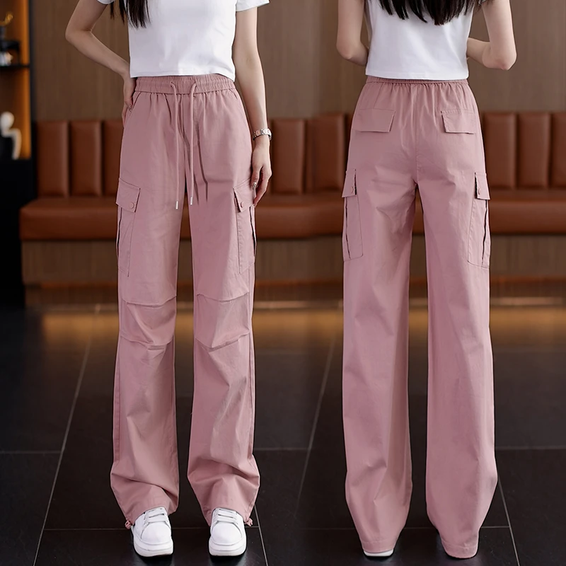 美式工装裤女夏季薄速干裤2025新款高腰休闲裤宽松窄版直筒牛仔裤