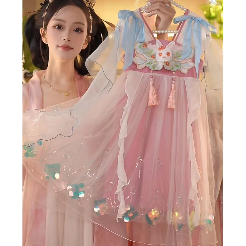 W【甜心兔】2025新款女童国风仙气中国风夏季休闲汉服裙2570