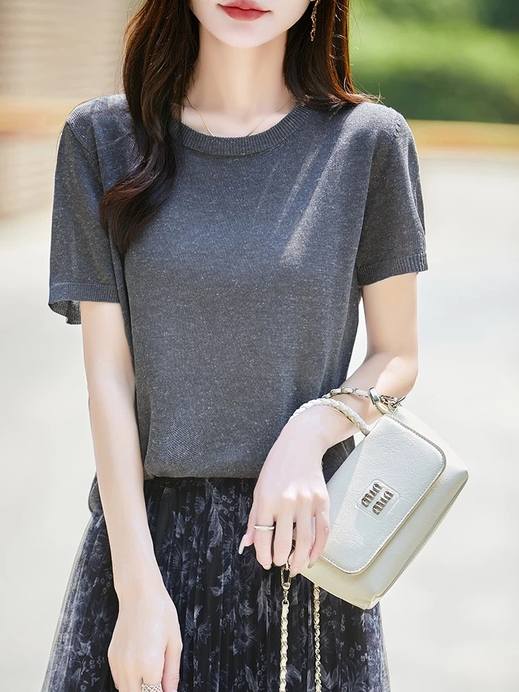 【亚麻点子纱】夏日圆领宽松T恤