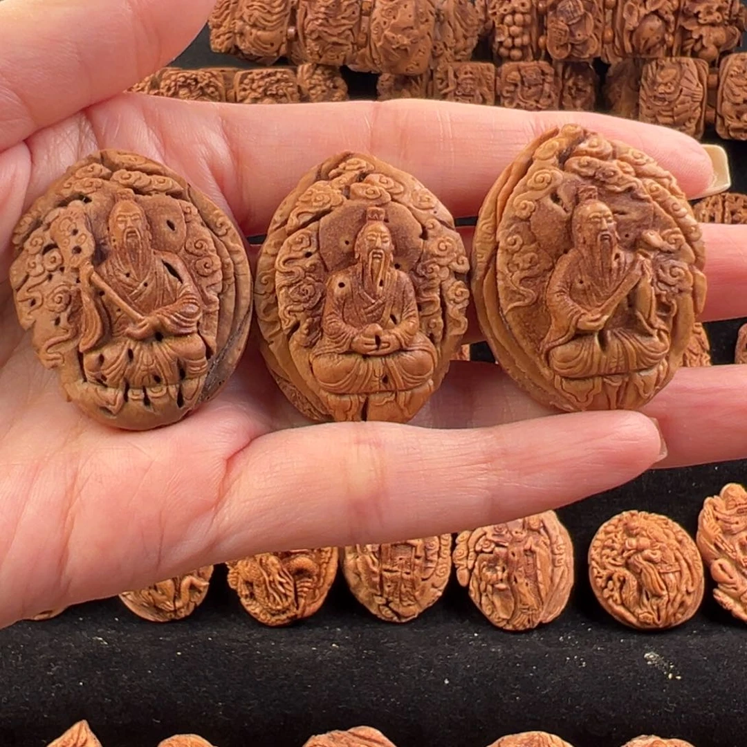 吊坠桃核桃核雕刻三清单籽