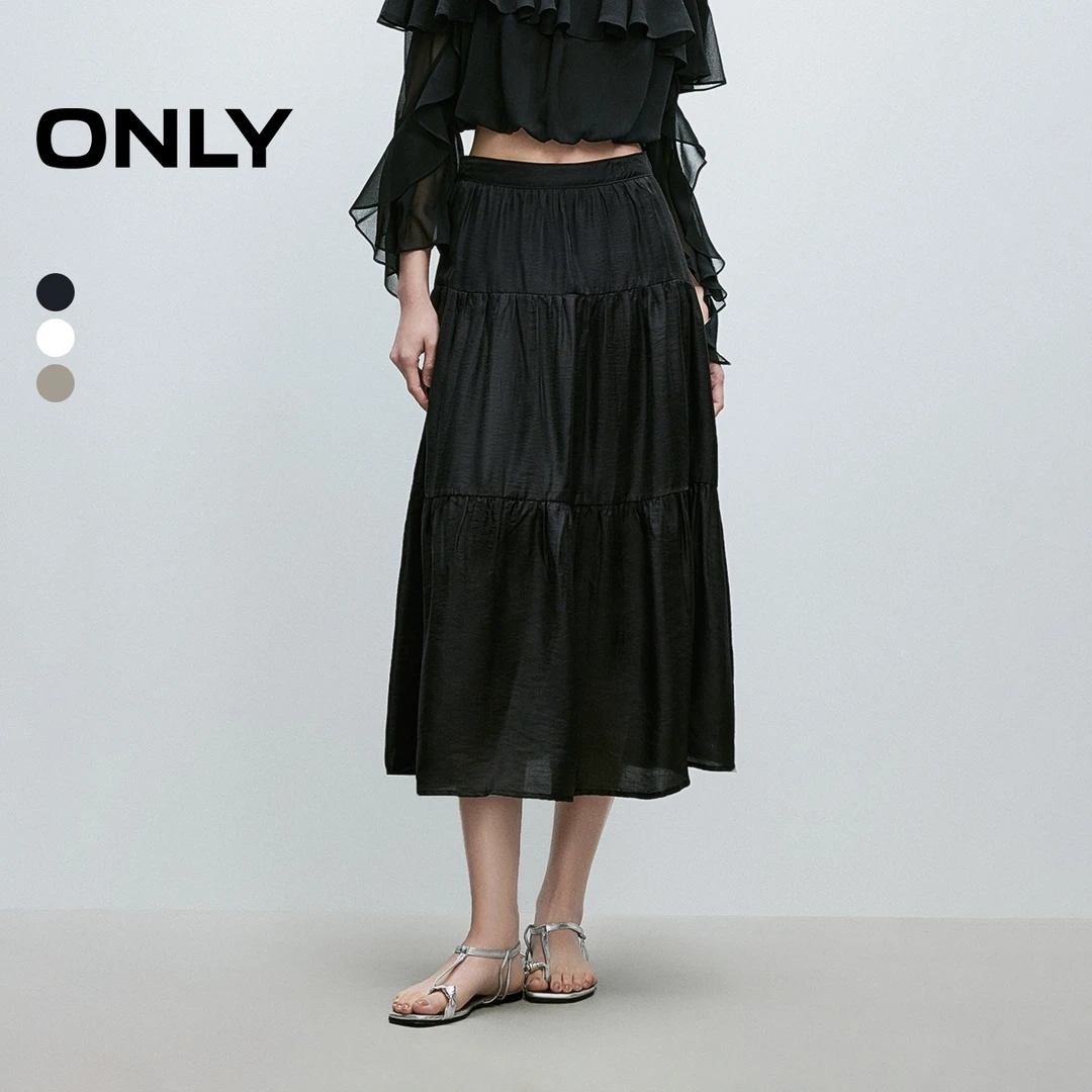 ONLY秋季休闲百搭亲肤高腰显瘦中长裙半身裙女通勤气质|125116027