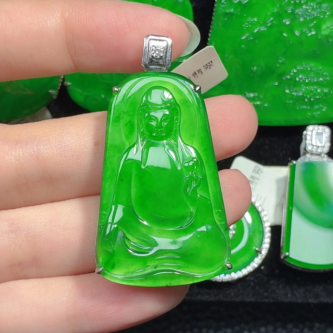 翡翠银S925镶嵌颈饰天然A货翡翠