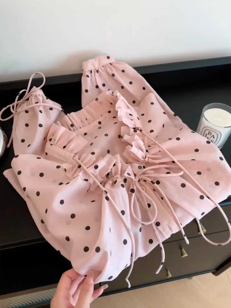 粉色甜心波点花边拼接温柔绑带衬衫女春季设计感小众长袖宽松上衣