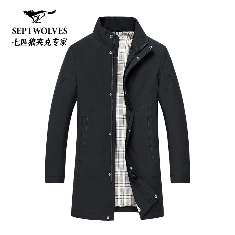 【仅大码】七匹狼官方正品中长款风衣男士爸爸保暖高端羊毛夹克外套