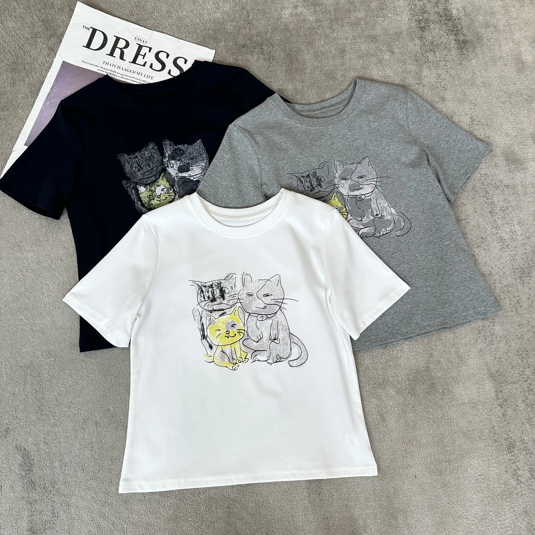 【米可家】猫咪一家无感直喷显瘦短袖T恤10380