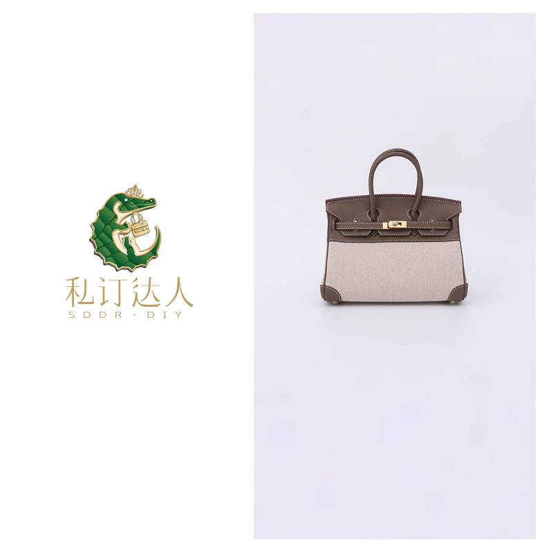 丫丫【帆布拼TG黑色金扣-25cm】上新好物时尚牛皮女包