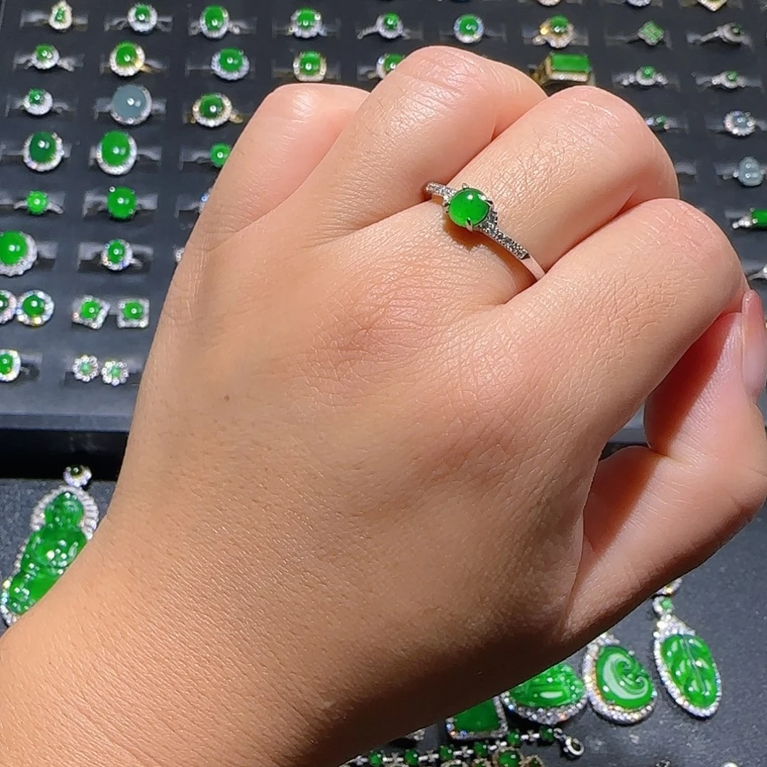 翡翠银S925镀金镶嵌戒指