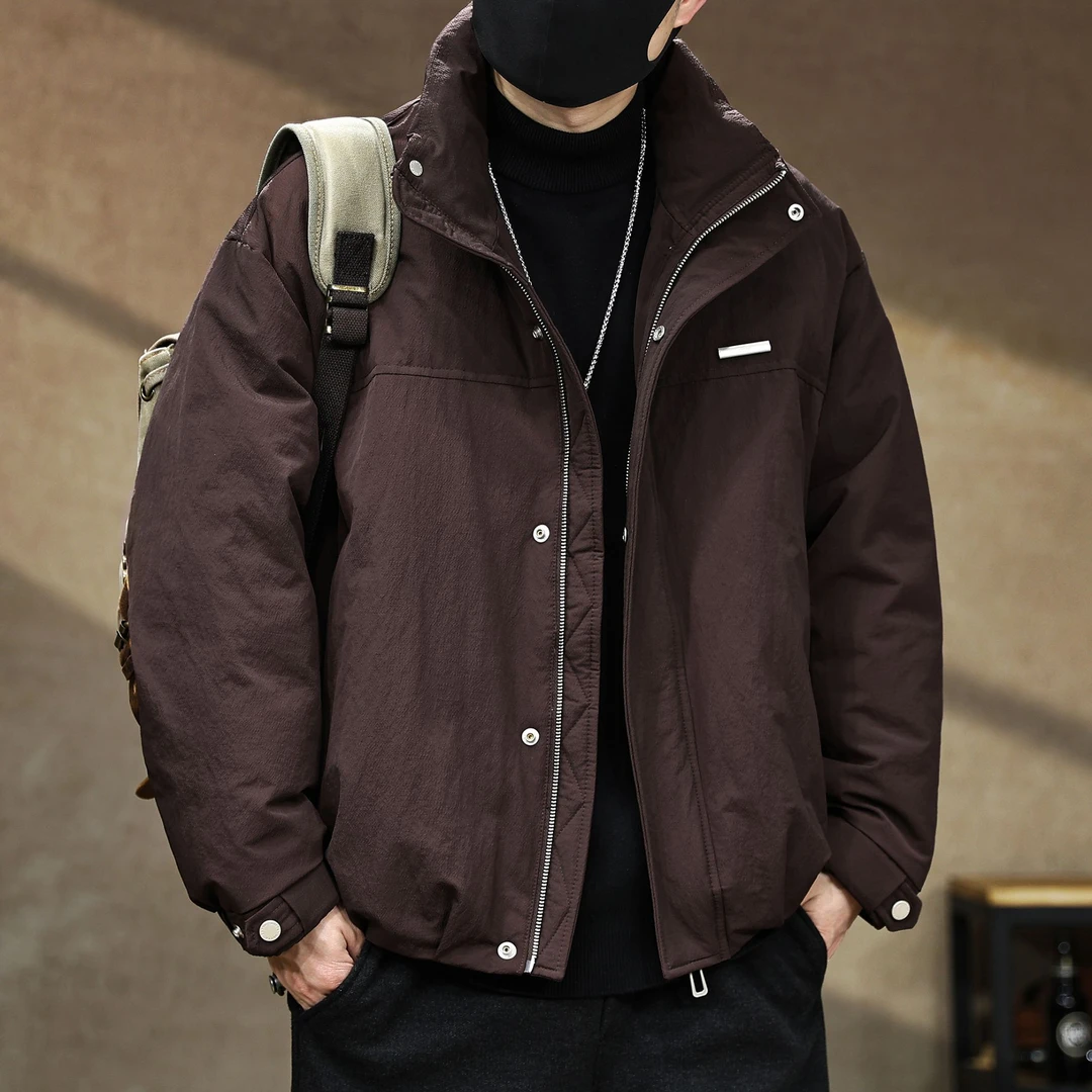 高端90白鸭绒树莓紫轻薄羽绒服男冬季保暖复古工装短款情侣外套潮