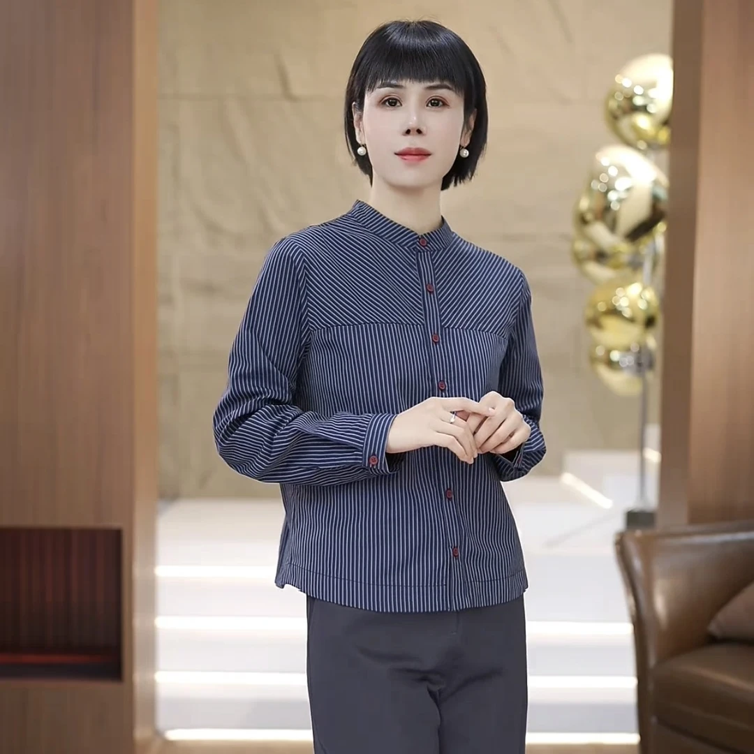 【渲渲推荐】XR-2299-1秋季休闲拼接条纹衬衣
