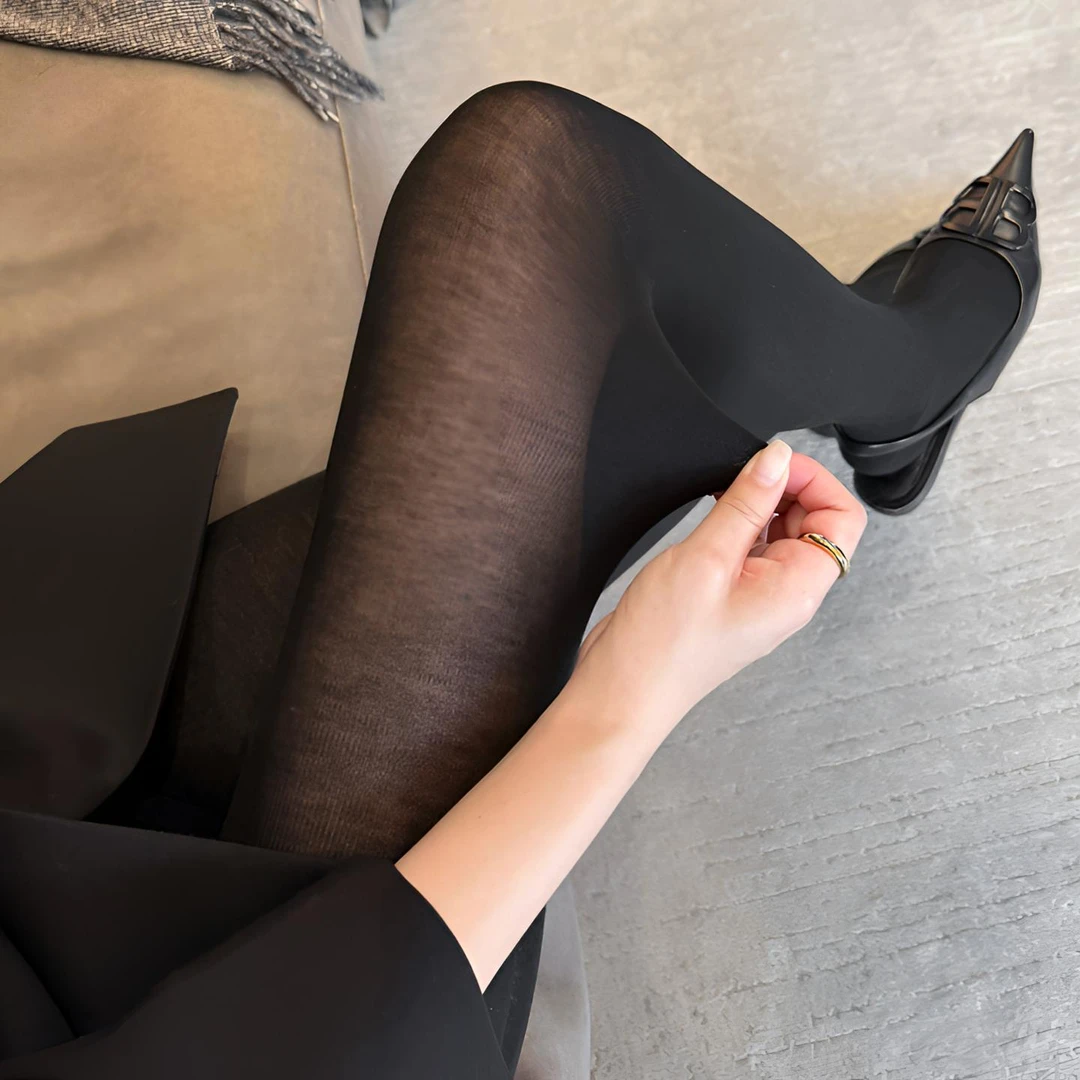 秋冬搭配氛围感之神微透哑光薄棉裤袜时髦半透棉感打底袜黑色显瘦